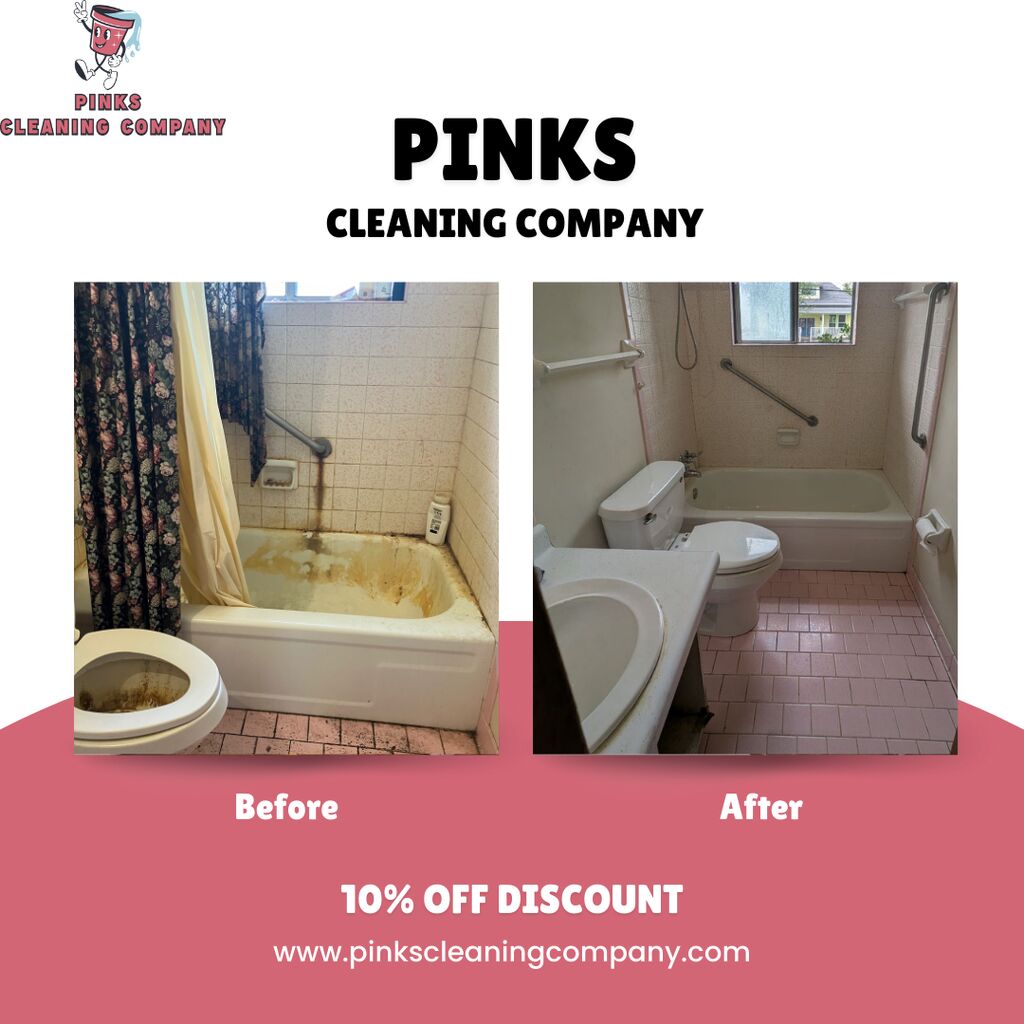 Bathroom before and after cleaning example from Pinks Cleaning Company